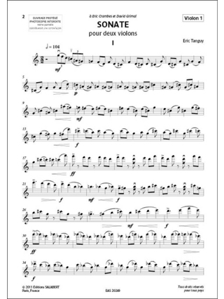 Sonate - 2 Violons - Eric Tanguy - Partition - Violon